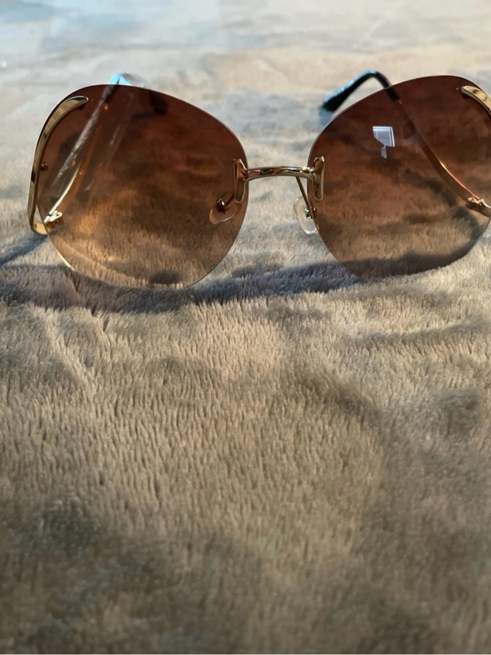 Women’s Rimless Sunglasses in Brown Gradient with Gold Accents